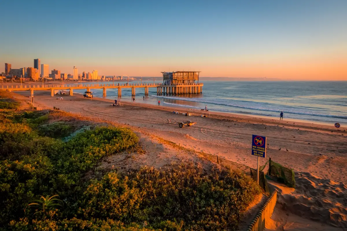 Durban beachfront and city skyline along the KwaZulu-Natal coast